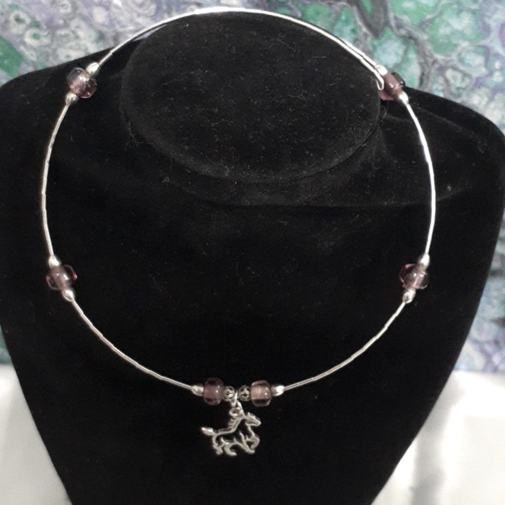 Hand Crafted Sterling Liquid Silver Memory Wire Choker Necklace Horse Pe…